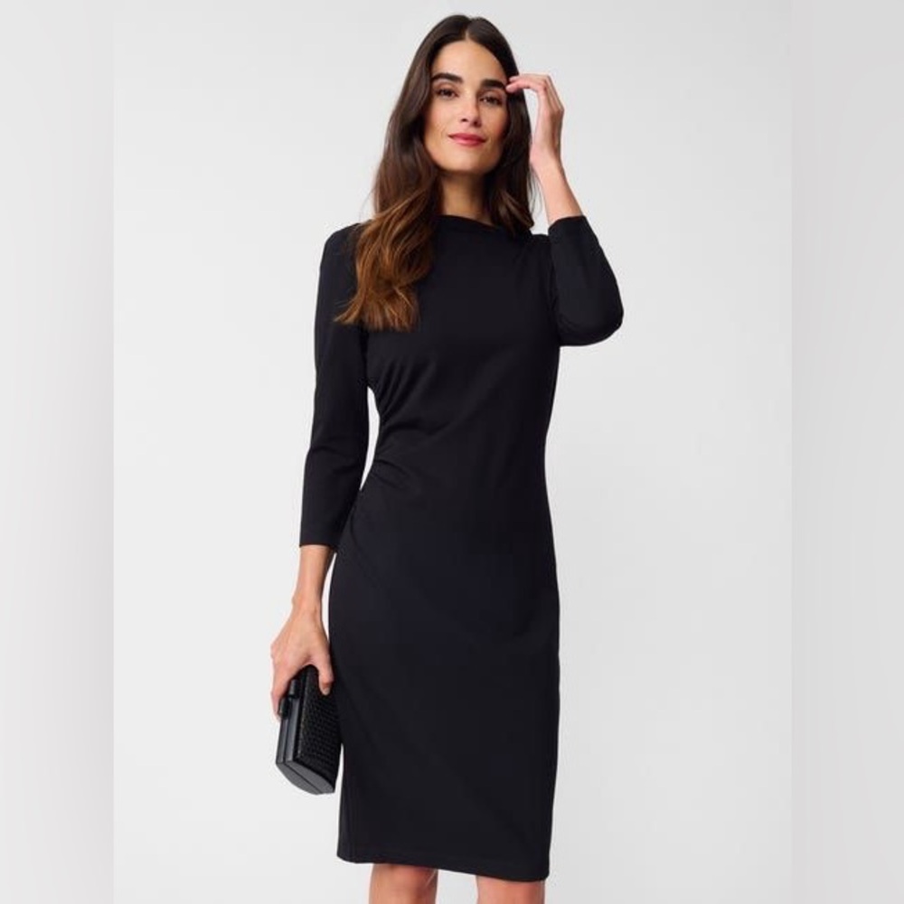 J.McLaughlin Sarra 3/4 Sleeve Black Midi Dress size S Small Modest Classic